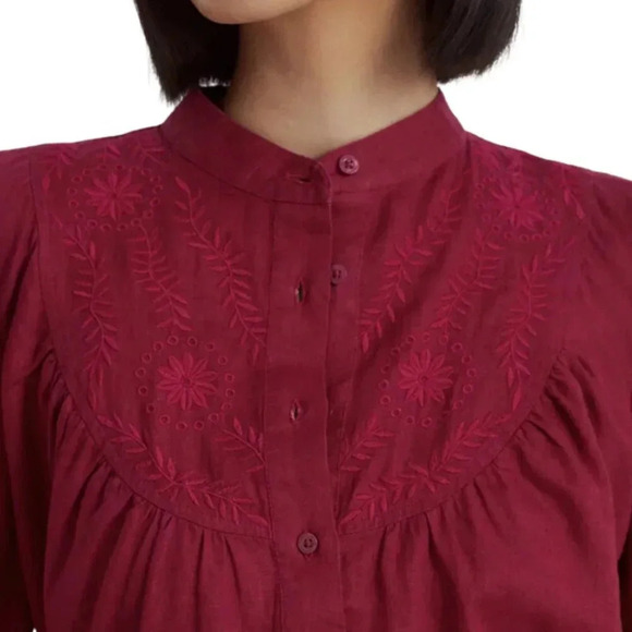 NWT Lauren Ralph Lauren Women's XL Long Sleeve Linen Embroidered Tunic Fuchsia - Picture 2 of 16